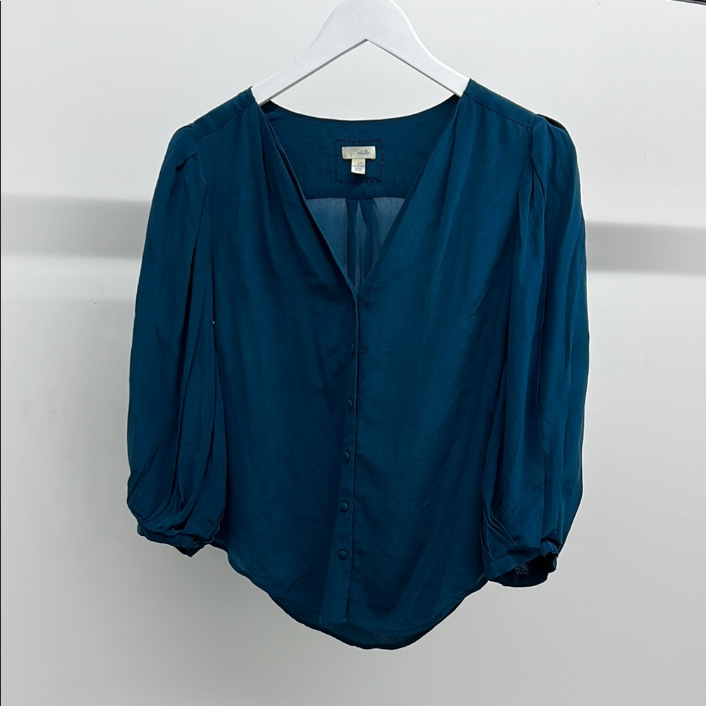 Odille 100% Silk Blue Puff Sleeve Blouse